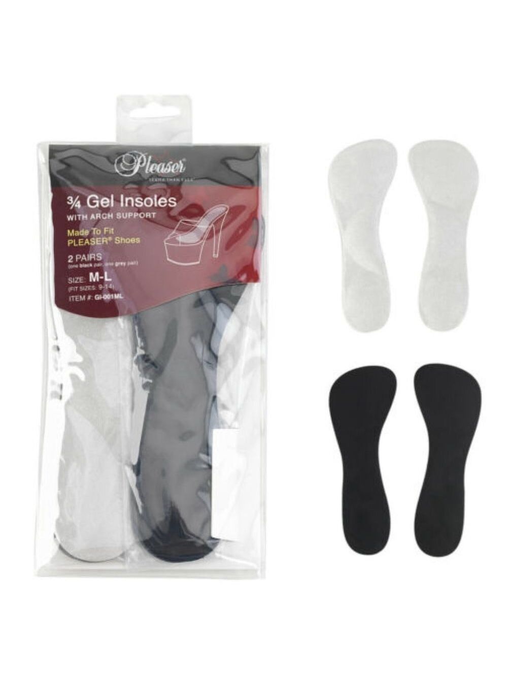 Pleaser Shoes Design 3/4 Gel Insole With Arch Support High Heel Shoes 2 Pairs